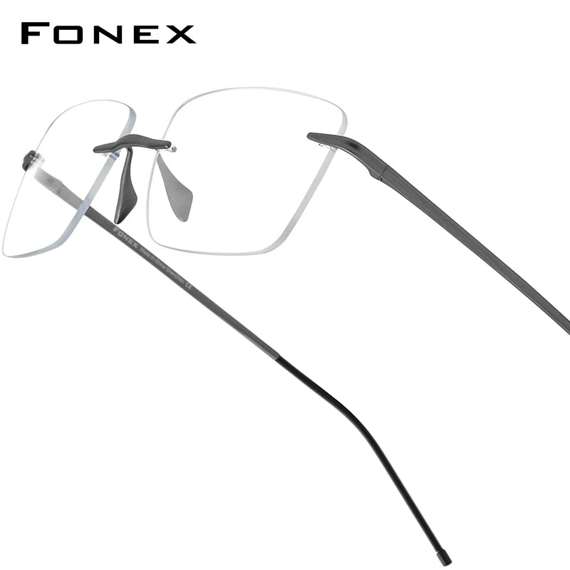 FONEX Pure Titanium Glasses Frame Men Brand Design Rimless Square Eyeglasses Women Frameless Japanese Ultralight Eyewear 8557