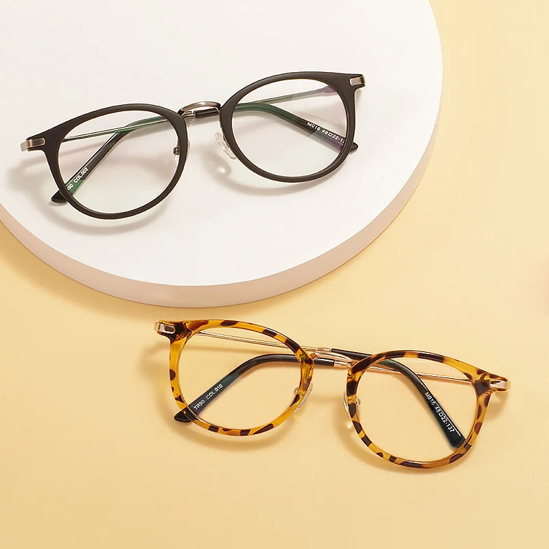 TR90 Men Women Lightweight Vintage Eyeglasses Frame Round Plastic Leopard Clear Spectacles For Optical Prescription Lenses