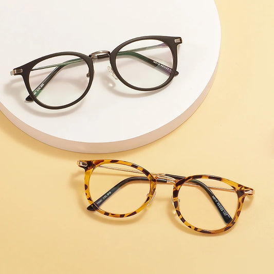 TR90 Men Women Lightweight Vintage Eyeglasses Frame Round Plastic Leopard Clear Spectacles For Optical Prescription Lenses