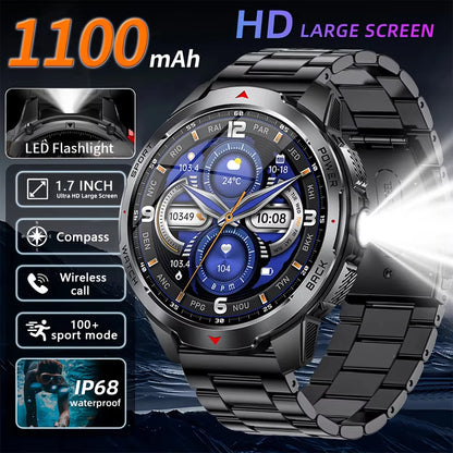 LIGE 1100mAh Large Battery Compass Watch Men Waterproof Bluetooth Call Smartwatch Android Sleep Heart Rate Monitor Smart Watches