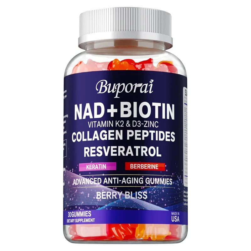 NAD+, Resveratrol, Berberine, & Biotin Anti-Aging Gummies - Detoxifies, Boosts Energy, Promotes Cell and Skin Health