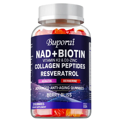 NAD+, Resveratrol, Berberine, & Biotin Anti-Aging Gummies - Detoxifies, Boosts Energy, Promotes Cell and Skin Health