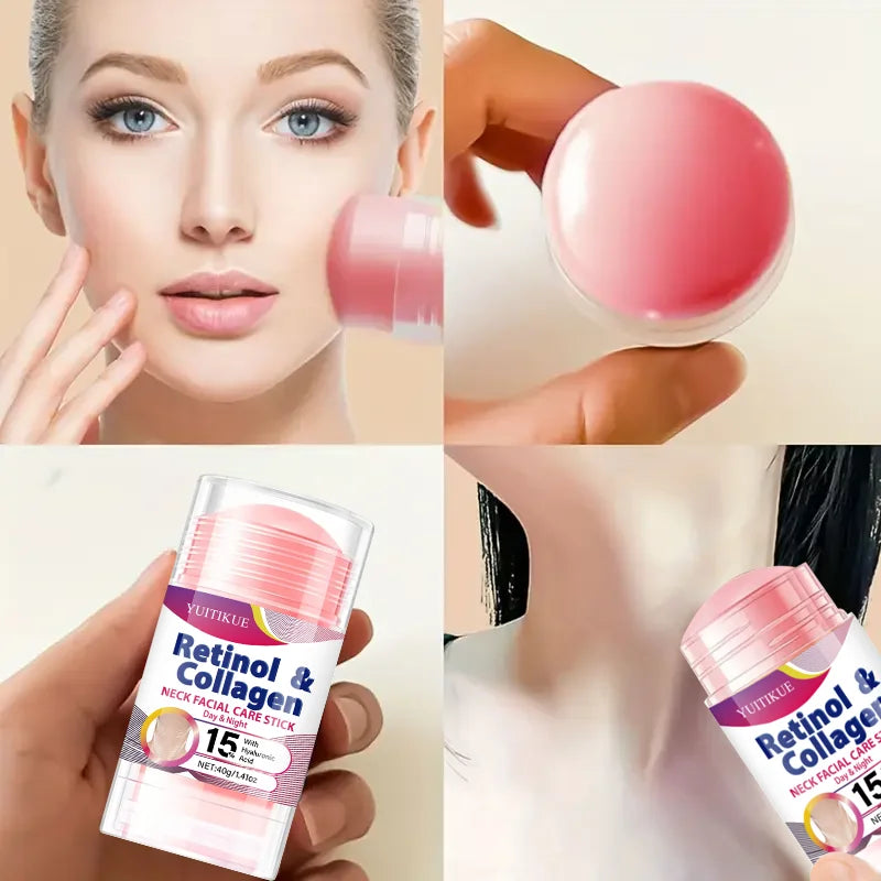 YUITIKUE Retinol Collagen Neck Care Stick 40g - Day Night Hydrating Firming 15% Hyaluronic Acid, Goddess Neck Treatment