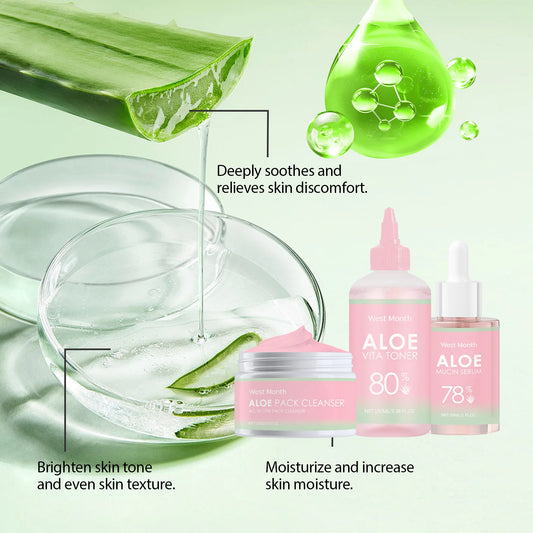 Soothing Facial Toner Serum Cleanser Relieve Redness Improve Dry Fade Dark Spots Remove Dirt Hydrating Brighting Aloe Repair Set
