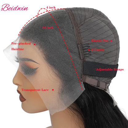 180 Density 13x4 Human Hair Lace Wig 34 Inch Brazilian Straight 4C Kinky Edges Wigs Transparent Lace Front Wigs For Women
