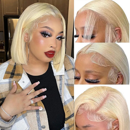 P4/27 Straight Short Bob Wig Human Hair Highlight Blonde Lace Front Wigs 13x4 HD Transparent Lace Frontal Wig For Black Women