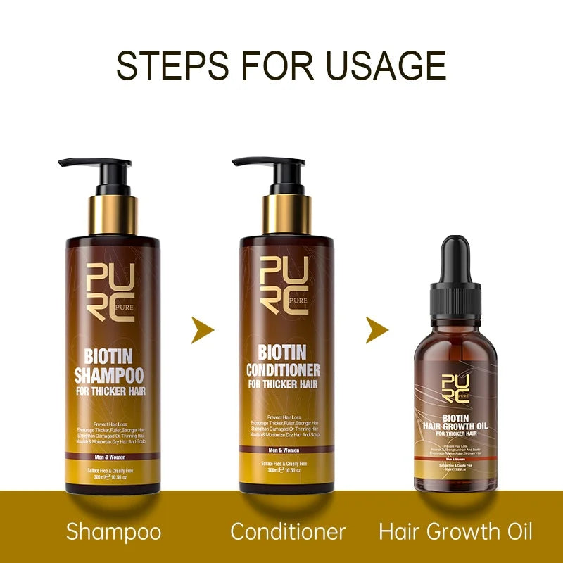 PURC Fast Biotin Hair Growth Oil Shampoo Conditioner Sets Anti Hair Loss Treatment for Men Women Thinning Hair Regrowth Care
