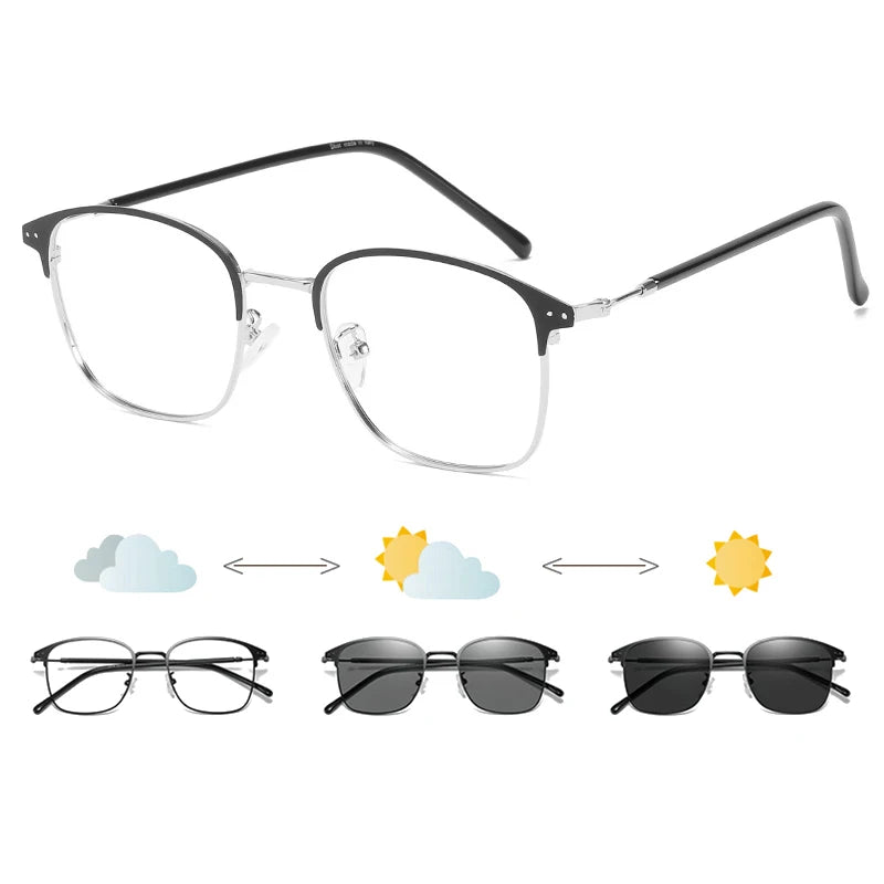 Fashion Square Anti-Blue Light Glasses Men Women Vintage Metal Photochromic Glasses Classic Anti Radiation Computer Eyeglasses