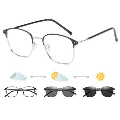 Fashion Square Anti-Blue Light Glasses Men Women Vintage Metal Photochromic Glasses Classic Anti Radiation Computer Eyeglasses