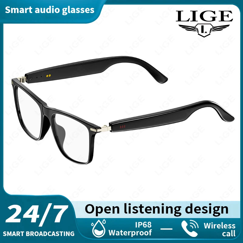LIGE 2025 New AI Smart Glasses Bluetooth Call Headphones UV Protective Lenses Connected Voice Assistant Music Playing Sunglasses