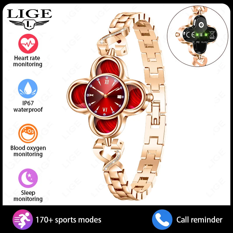 LIGE Smart Quartz Wristwatch Smart Bracelet Ladies Blood Pressure Monitor Fitness Tracker Waterproof Sport Smartwatch Women Gift