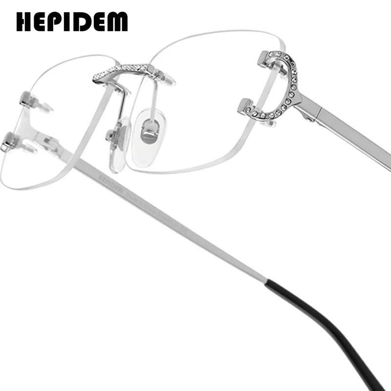 HEPIDEM Alloy Glasses Frame Men Luxury Famous Brand Design Retro Vintage Square Eyeglasses Rimless Spectacles Frameless Eyewear