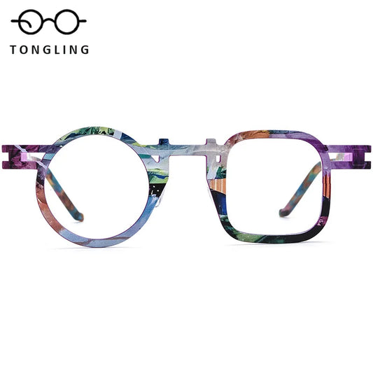Color Ultralight Pure Titanium High-Quality Fashionable Men Square Irregular Polygon Women Personality Lightweight Glasses Frame