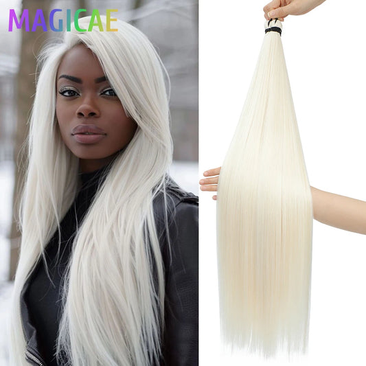 28 Inches 3PCS Ariel Straight Crochet Braids White Silver Gray 56A# Ombre Brown Braiding Bundles High Temperature Synthetic Hair