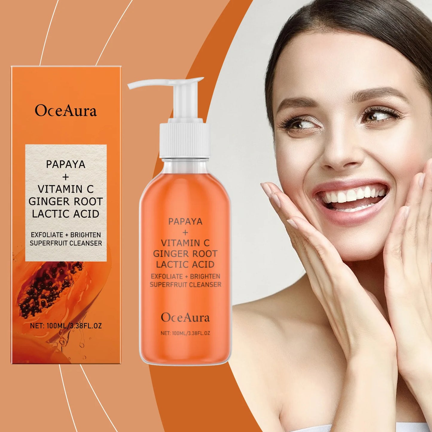 Oceaura Papaya Facial Cleanser Exfoliating Oil Control Deep Cleaning Pore Shrinking Blackhead Remover Dirt Brightening Face Wash