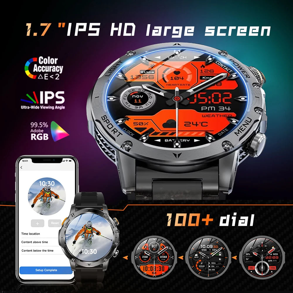 2025 New Outdoor Sports Military 1000mAh Battery Smart Watch Men GPS NFC 5ATM Waterproof Swim AMOLED Bluetooth Call Smartwatch
