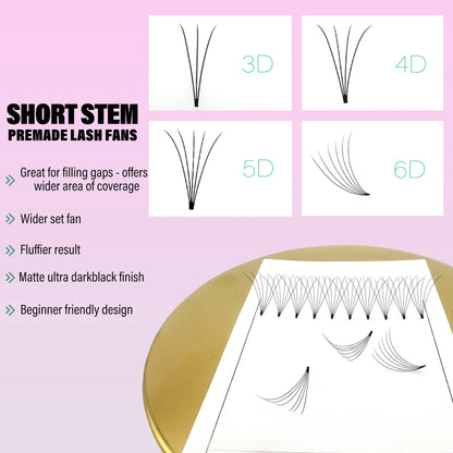 MuxAnzu Eyelash Extension Premade Lash Fans Short Stem Ultra Dark Black 3D/4D/5D/6D Makeup Wide Russian Volume cils