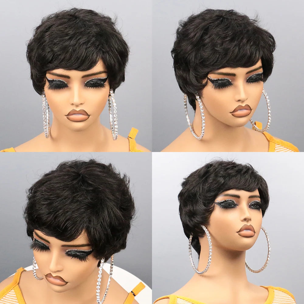 Pixie Cut Wig Human Hair Short Bob Wig Short Layered Pixie Cut Wigs for Black Women Brazilian Remy Human Hair Glueless None Lace