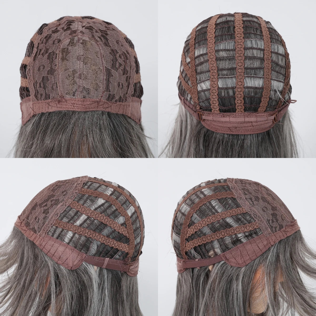 Medium Length Straight Wigs Gray Layered Synthetic Wigs With Bangs For Women Party Cosplay Natural Heat Resistant Fake Hair