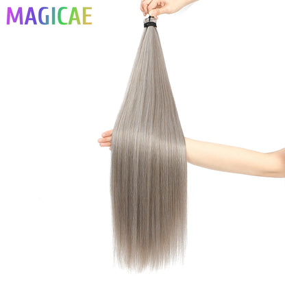 28 Inches 3PCS Ariel Straight Crochet Braids White Silver Gray 56A# Ombre Brown Braiding Bundles High Temperature Synthetic Hair