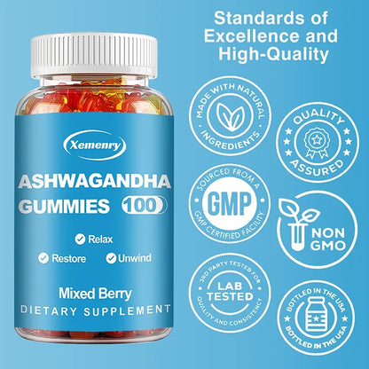 Ashwagandha Gummies - Improve Sleep, Relieve Stress, Support Immunity, Relaxation, Mood and Cognitive Health