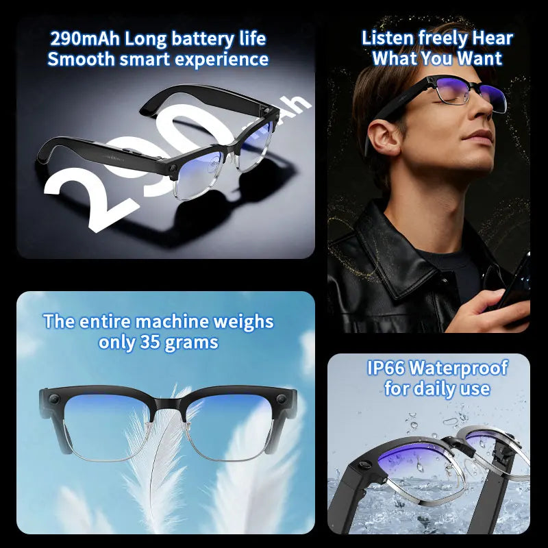 LIGE Languages Translation AI Smart Glasses 2025 8MP Camera Video Recording Sunglasses Bluetooth Call Music Play Men Women