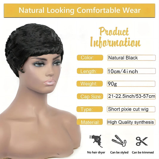 Synthetic Short Pixie Cut Wigs For Women Pixie Cut Short Wavy Layered Wigs Black Wavy Wigs Short Wigs Pixie Cut Wigs For Women