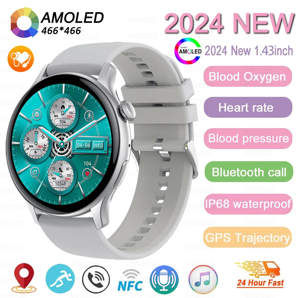 2024 New NFC Smart Watch Women 1.43 Inch AMOLED 466*466 HD Screen Always Display Sport Watch Women Bluetooth Call GPS Smartwatch