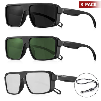 CRIXALIS 3 Pieces Outdoor Polarized Sunglasses Men Women Fashion Sport Fishing Sun Glasses Male Square Driving Shades UV400
