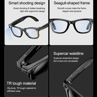 LIGE Smart Glasses with Camera Bluetooth Call Music Touch Sunglasses AI Voice Assistant Video Sound Record Anti-Blue UV Glasses