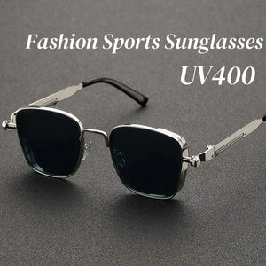Men Driving Sunglasses Vintage Steampunk Square Sun Glasses Eyewear Metal Frame with Spring Hinges Women Eyepiece Trendy Goggles