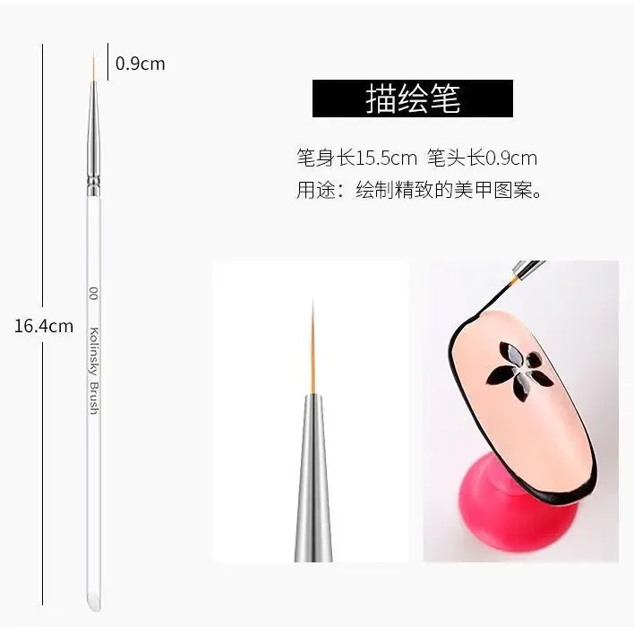 Acrylic French Stripe Nail Art Liner Brush Set 3D Tips Manicure Ultra-thin Line Drawing Pen UV Gel Brushes Painting Tools