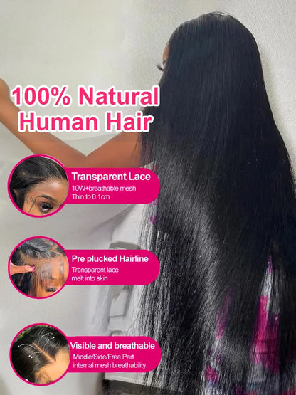 230 Density 30 40 Inch Bone Straight 13x6 HD Lace Frontal Wigs Preplucked 13x4  Lace Front Human Hair Wig Glueless 5x5 Closure