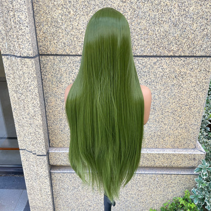 Grass Green 13x4 Synthetic Lace Front Wig for Woman Natural Hairline Long Silky Straight Wig 26 Inch High Quality Glueless Wig