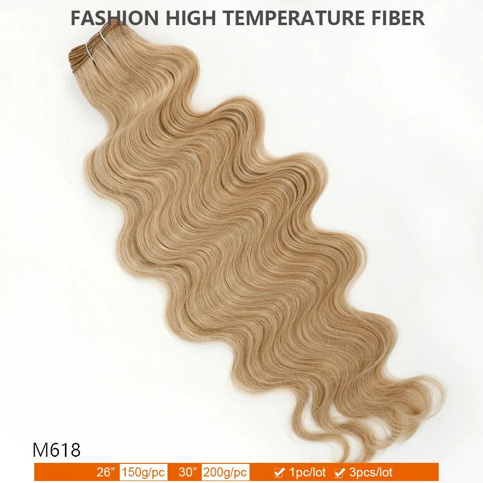 30Inches 200grams Blond Ombre 27/613 Brown Body Wave Synthetic Hair Weave Bundles Soft Bio Human-Like Heat Resistant Ponytail