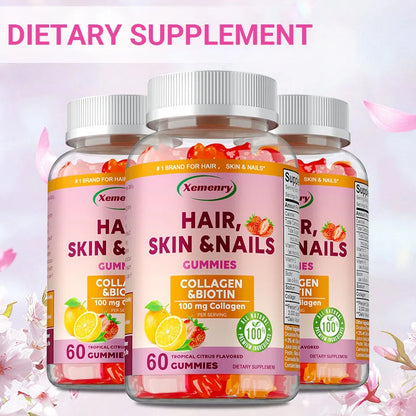 Hair, Skin & Nails Gummies - Supports Hair Growth, Strengthens Nails, Promotes Radiant Skin, Powerful Antioxidant