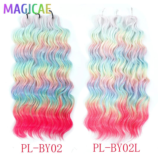 Anna 3Pcs 24Inch 300G Ombre Rainbow Water Deep Wave Crochet Braids Sliver White Synthetic Hair Extension Body Wavy Red Twist