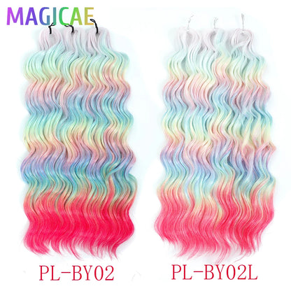 Anna 3Pcs 24Inches 300grams Ombre Rainbow Water Wave Crochet Braiding Sliver White Synthetic Hair Extension Body Wavy Braids