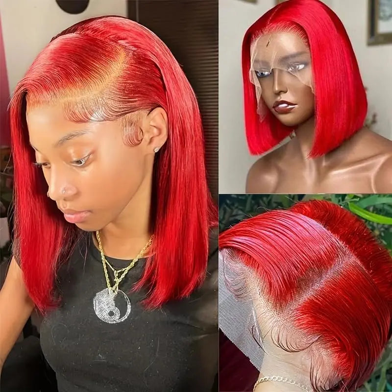 Red Short Bob Wig Human Hair HD Lace Front Wigs Straight 13X4 Blonde 613 Highlight Pink Colored Blunt Cut Lace Frontal Wig 13x6