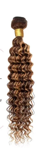P4/27 Deep Wave Highlighted Human Hair Bundles Honey Brown Curly Hair Weaves 3 Bundle Deals Virgin Hair Extension for Ponytails