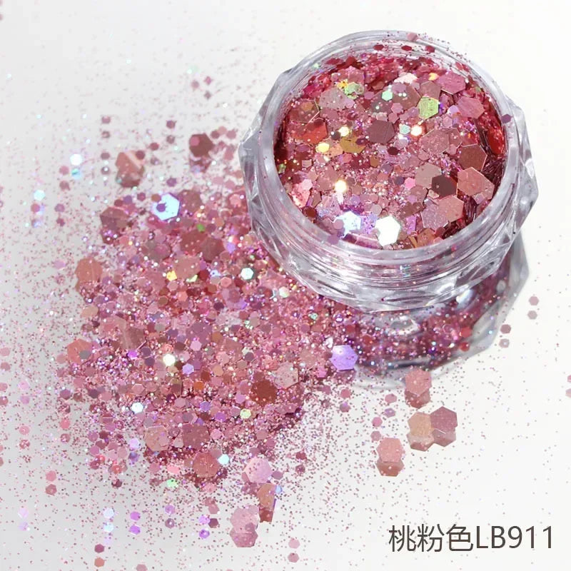 10g Laser Nail Glitter Flakes Mix-Hexagon Holographic Sparkly Powder Nail Art Decoration Loose Reflective Mermaid Chunky Sequins