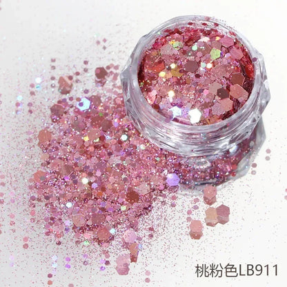 10g Laser Nail Glitter Flakes Mix-Hexagon Holographic Sparkly Powder Nail Art Decoration Loose Reflective Mermaid Chunky Sequins