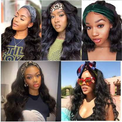 Synthetic Body Wave Headband Wig for Black Women Long Heat Resistant Curly Wavy Head Band Wigs for Daily Use (1B)