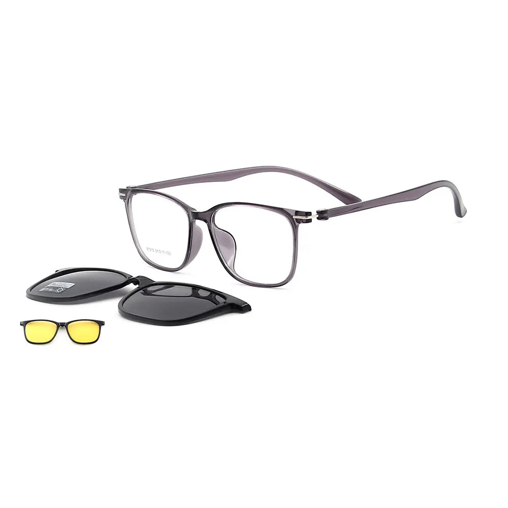 3-in-1 Square Ultralight TR90 Women Polarized Clip-On Sunglasses & Night Vision Lightweight Glasses Frames for Day to Night