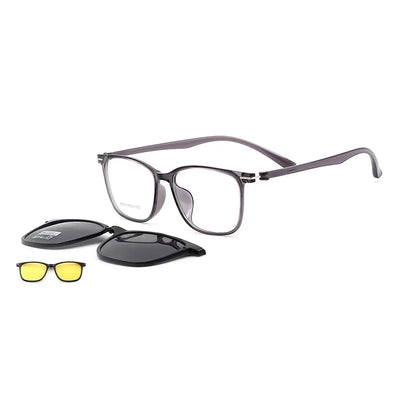 3-in-1 Square Ultralight TR90 Women Polarized Clip-On Sunglasses & Night Vision Lightweight Glasses Frames for Day to Night