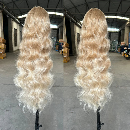 Magicae Ponytail 28Inches Ombre Brown Blond 27/ 613 Clip in Synthetic Hair Extension 180grams Heat Resistant Body Wavy