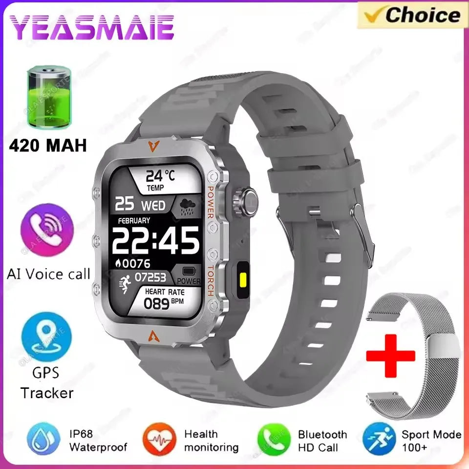 Military Smart Watch Men Waterproof Outdoor Sport Tracker LED Flashlight Bluetooth Call Men Smartwatch Android iOS