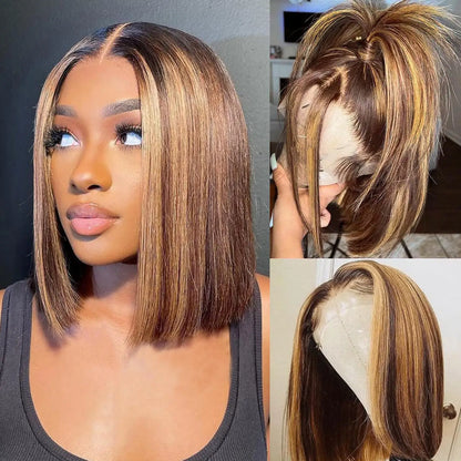 Straight Short Bob Wig Lace Front Human Hair Wigs Blonde Brown 99j Burgundy Black 13x4 HD Transparent Lace Frontal Wig for Women