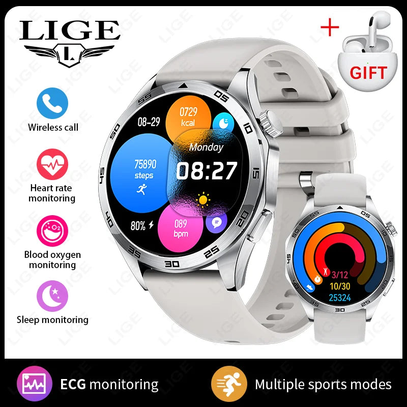 LIGE 2025 ECG AI Healthy Diagnose Smart Watch Men Women Heart Rate Blood Pressure Health Tracker Smartwatches For Xiaomi HUAWEI