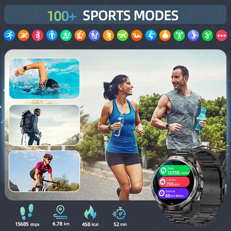 LIGE 1100mAh Large Battery Compass Watch Men Waterproof Bluetooth Call Smartwatch Android Sleep Heart Rate Monitor Smart Watches